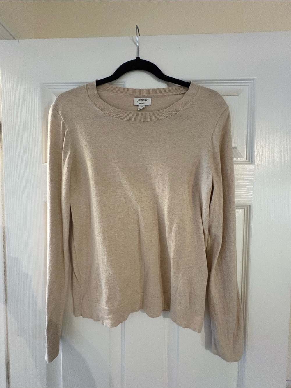 J. Crew Long-Sleeve Crewneck Sweater in Light Beige